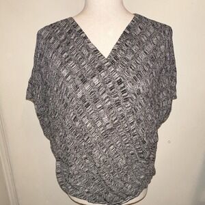 Eileen Fisher Sweater Women L Black Gray Silk Organic Linen Blend Faux Wrap